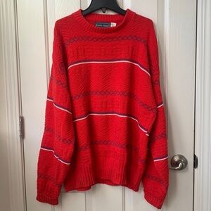 Kenneth Roberts Men Vintage 100% Cotton Knitted Holiday Sweater Large Red